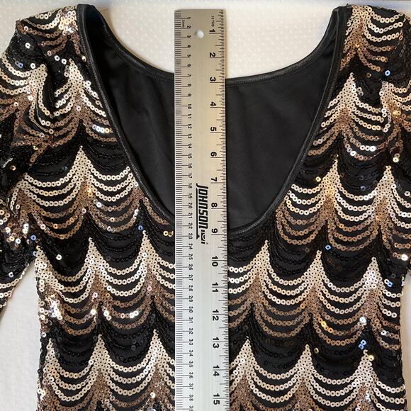 Crystal Doll Women Dress L Black Geometric Sheath Party Sequin Above Knee Length - Picture 4 of 12